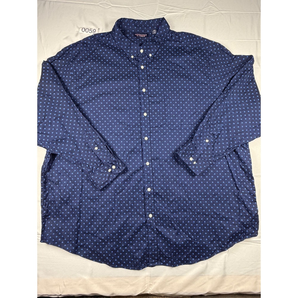 Roundtree & Yorke Mens 4XB Navy Blue Diamond Print Cotton Button Down Shirt